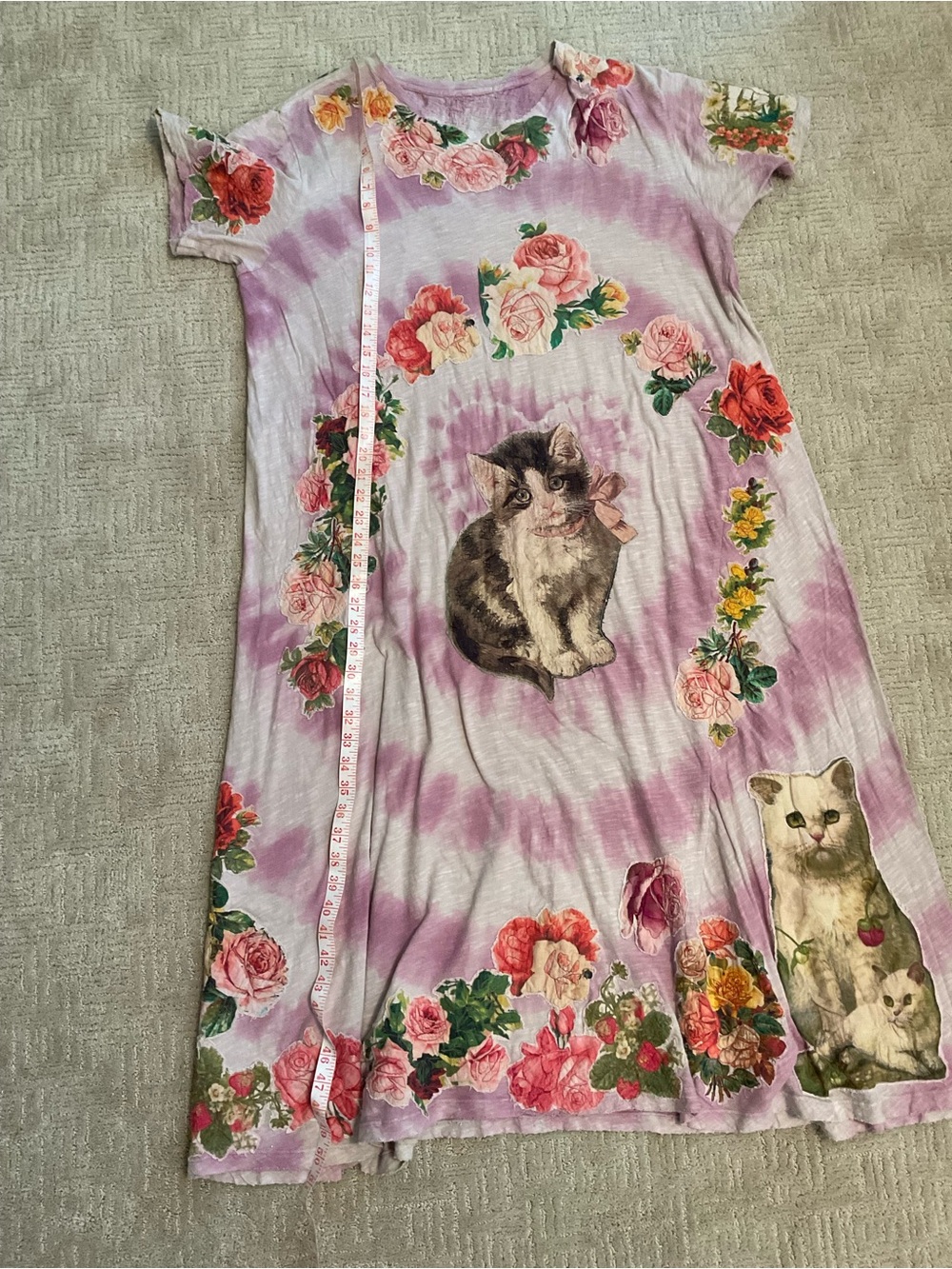 🌸🌺Magnolia Pearl Tie Dye Cat Floral Applique Maxi Dress OS EUC Boho Luxury Chic - Picture 10 of 11